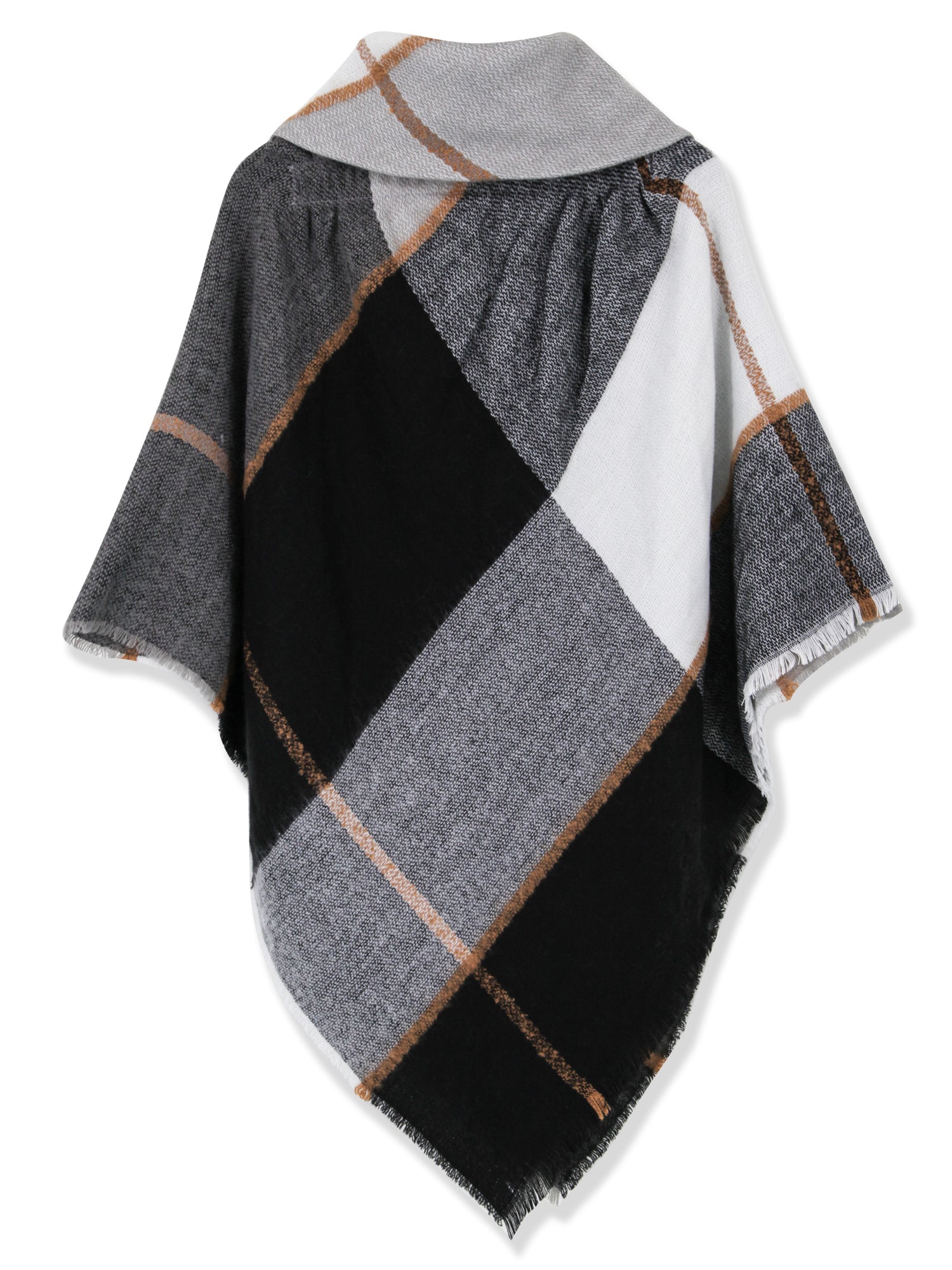 Grey Plaid Toggle Poncho Wrap