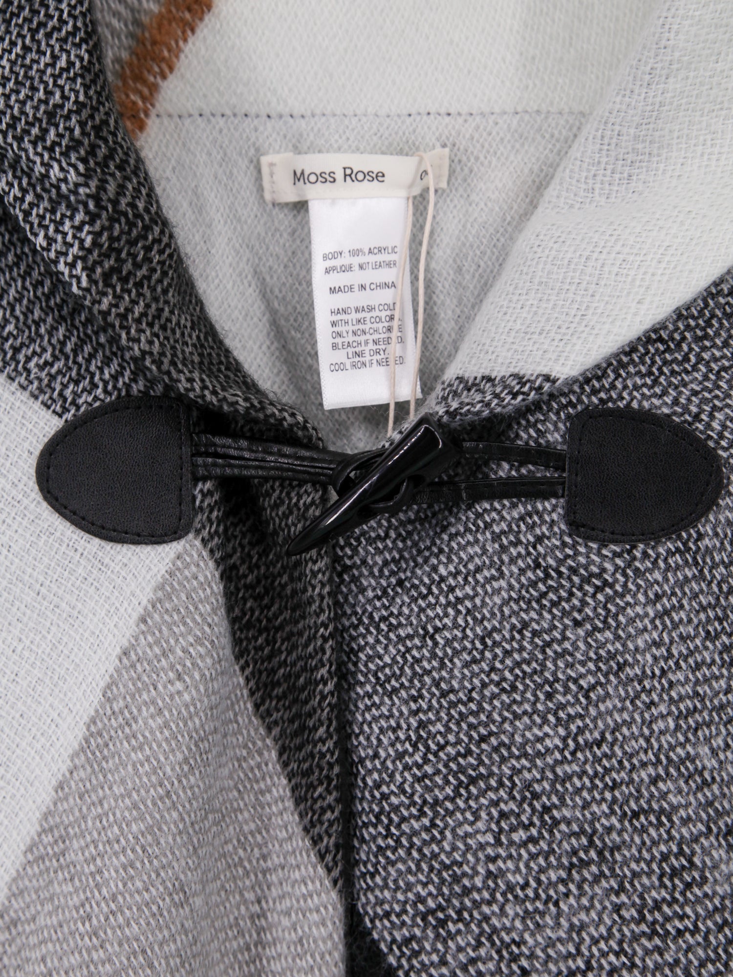 Grey Plaid Toggle Poncho Wrap