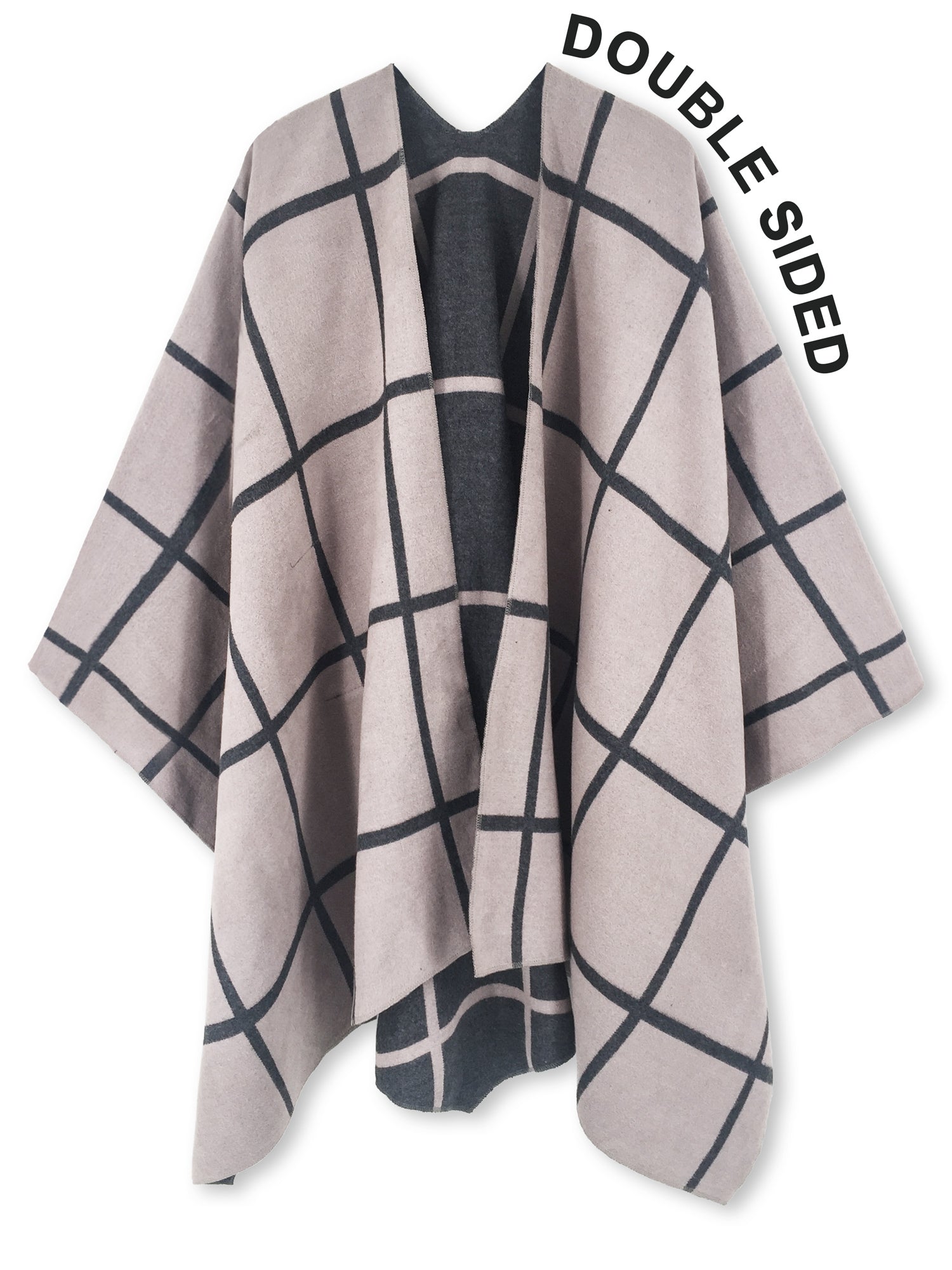 Reversible Plaid Ruana Wrap Shawl