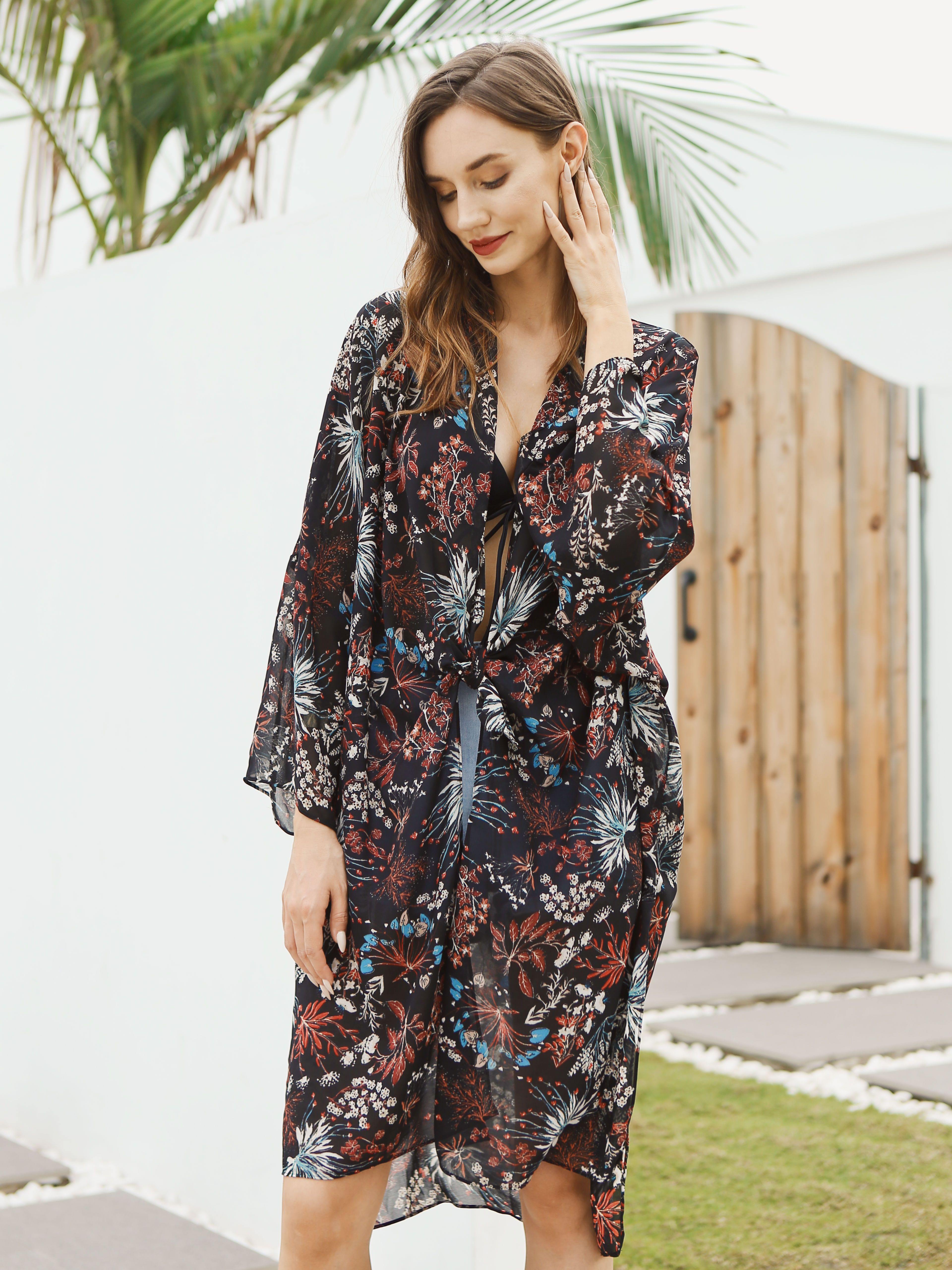Black Flora Airy Cover Up - Shopmossrose