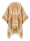 Camel And Cream Plaid Poncho - Shopmossrose