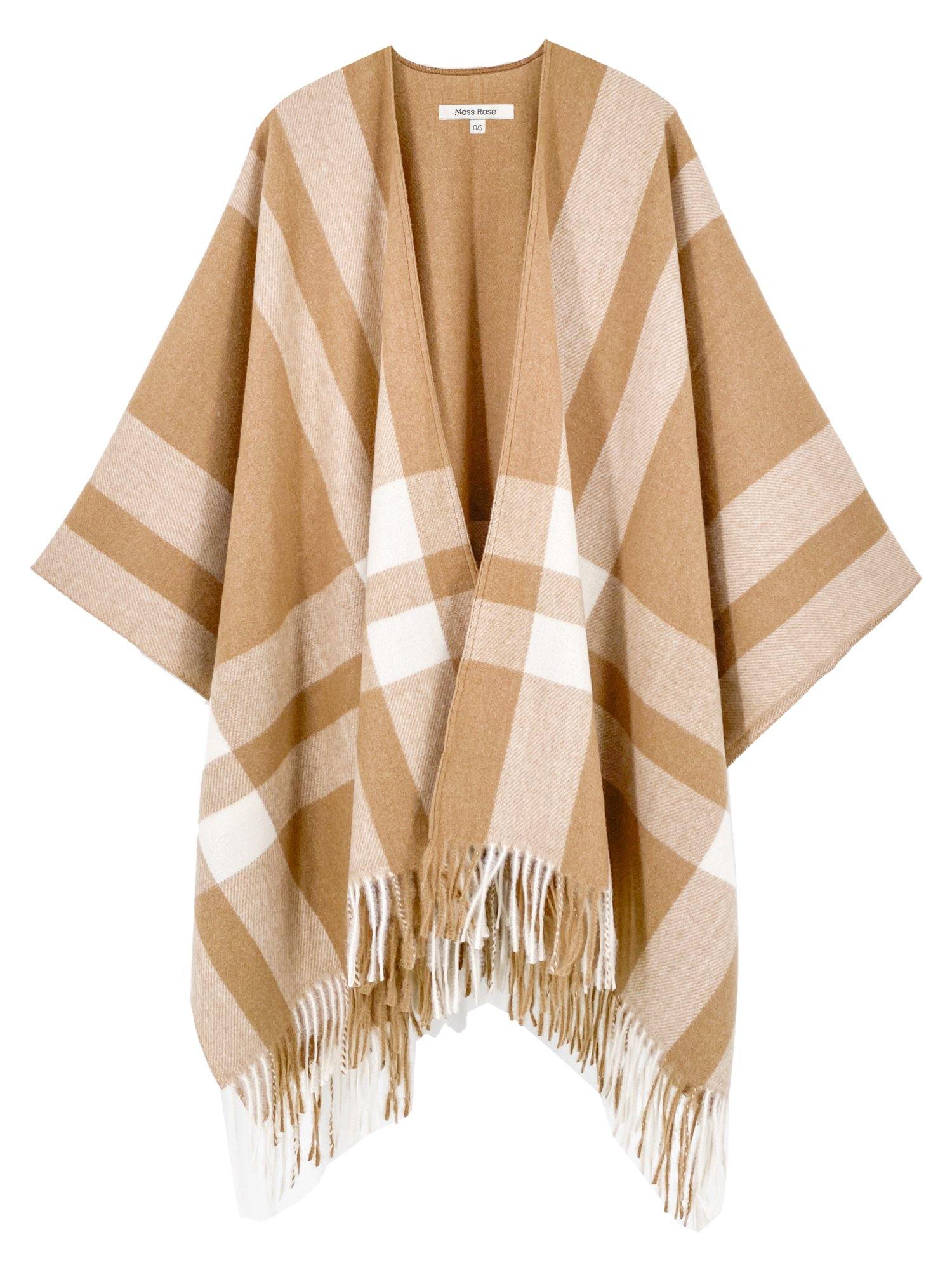 Camel Check Poncho - Shopmossrose