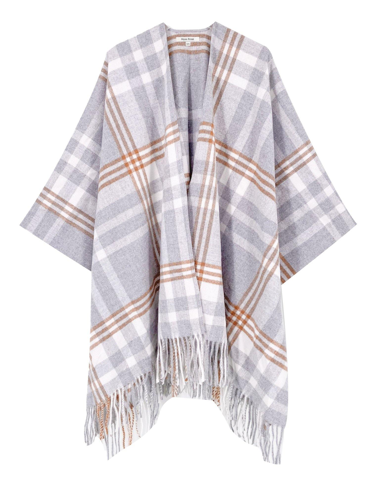 Cloudy Gray Plaid Poncho - Shopmossrose