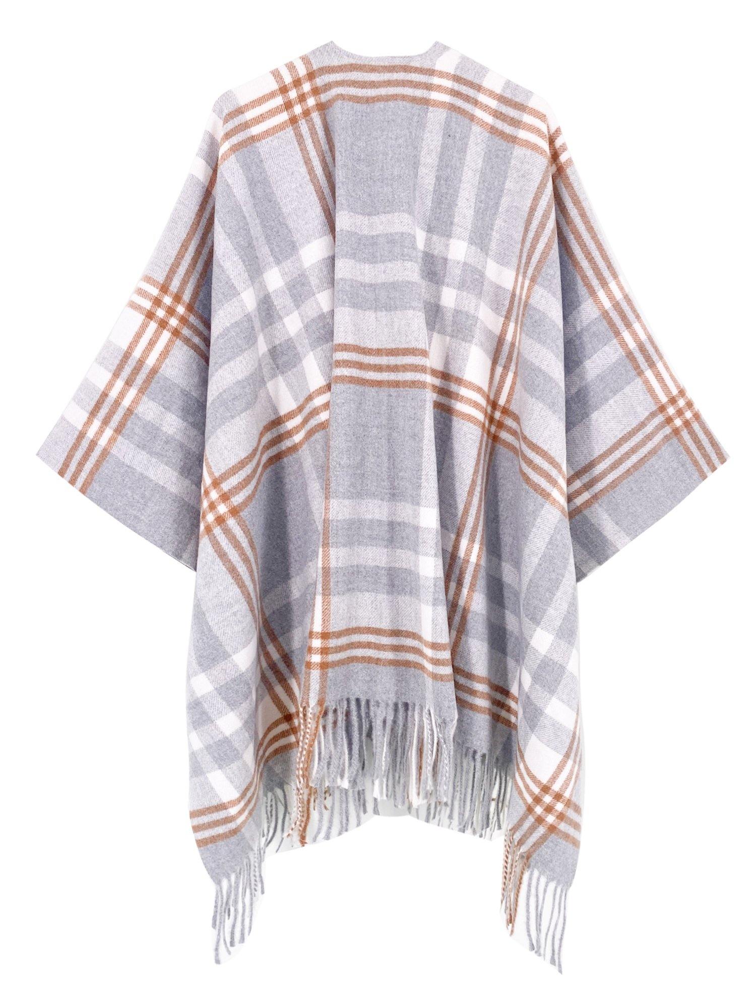 Cloudy Gray Plaid Poncho - Shopmossrose