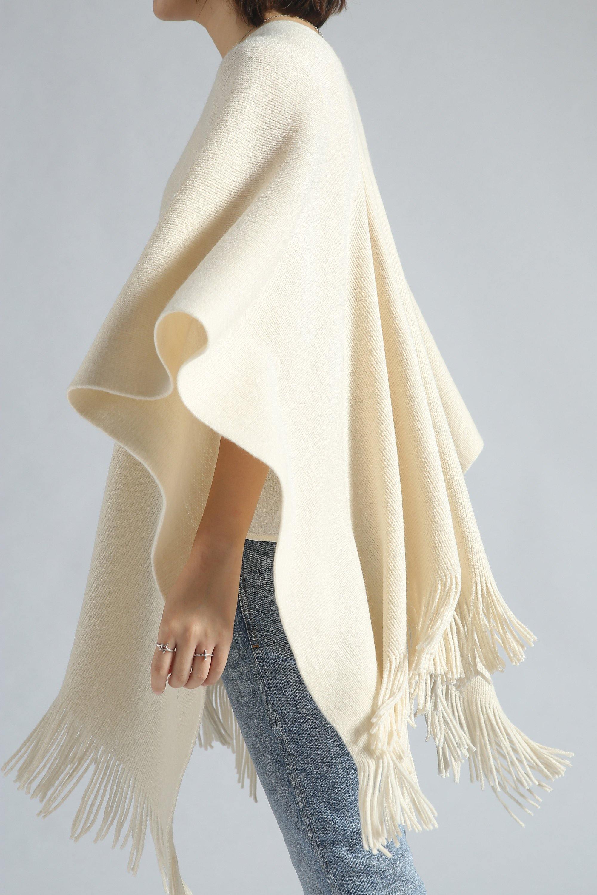 Studded Detail Fringe Knit Wrap - Shopmossrose