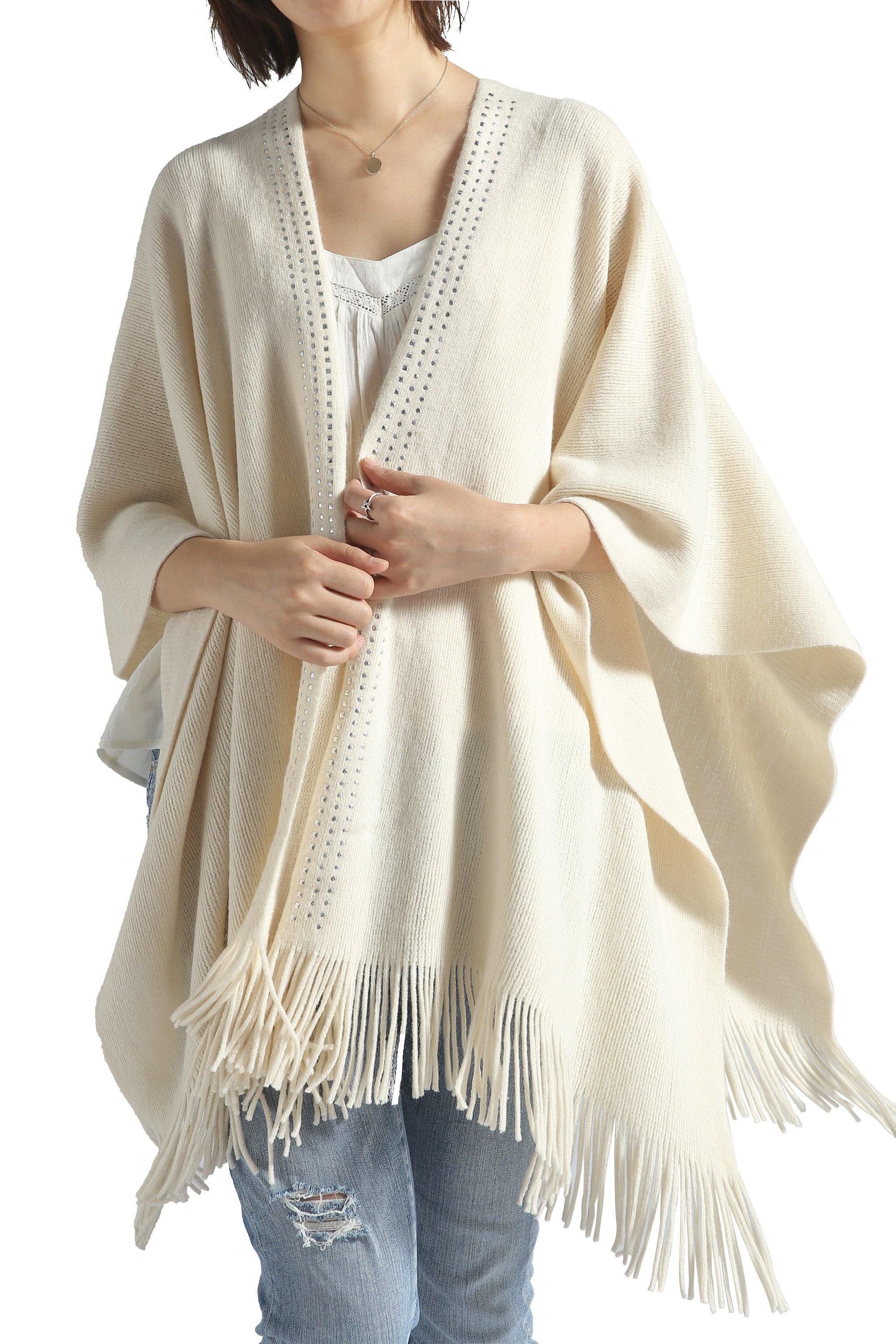 Studded Detail Fringe Knit Wrap - Shopmossrose