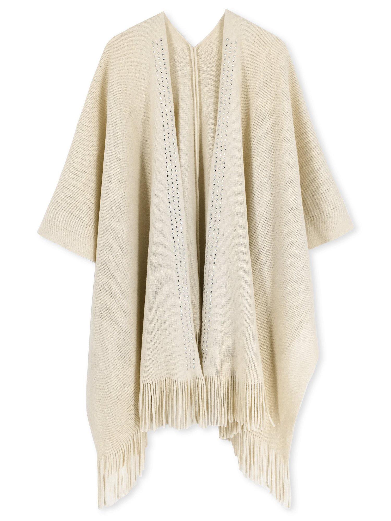 Studded Detail Fringe Knit Wrap - Shopmossrose