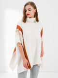 Vanilla Striped Fuzzy Poncho Wrap