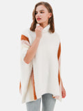 Vanilla Striped Fuzzy Poncho Wrap