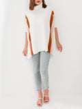 Vanilla Striped Fuzzy Poncho Wrap