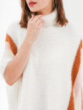 Vanilla Striped Fuzzy Poncho Wrap