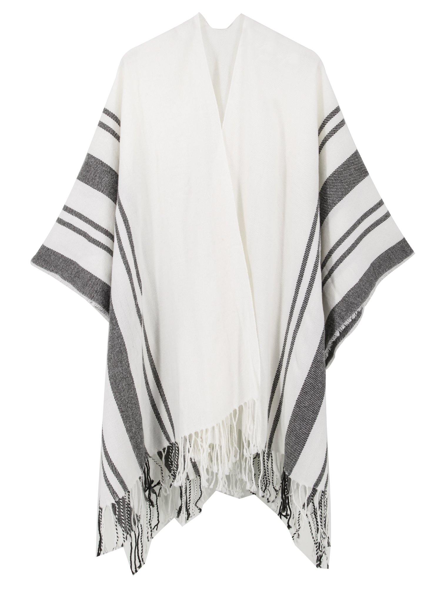 Stripe Fringe Poncho - Shopmossrose