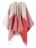 Color Block Blanket Poncho - Shopmossrose