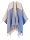 Color Block Blanket Poncho - Shopmossrose
