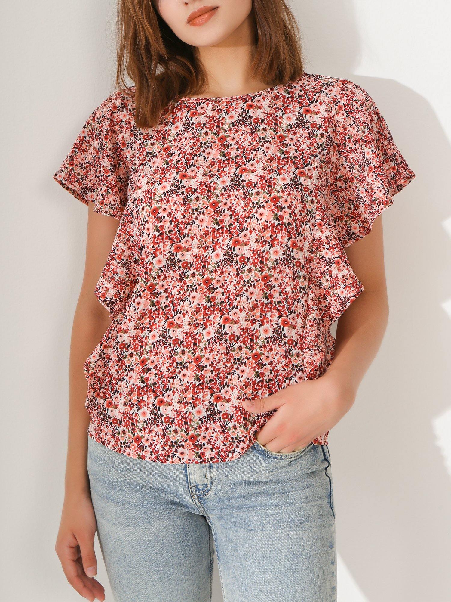 Botanic Garden Ruffle Sleeves Top - Shopmossrose