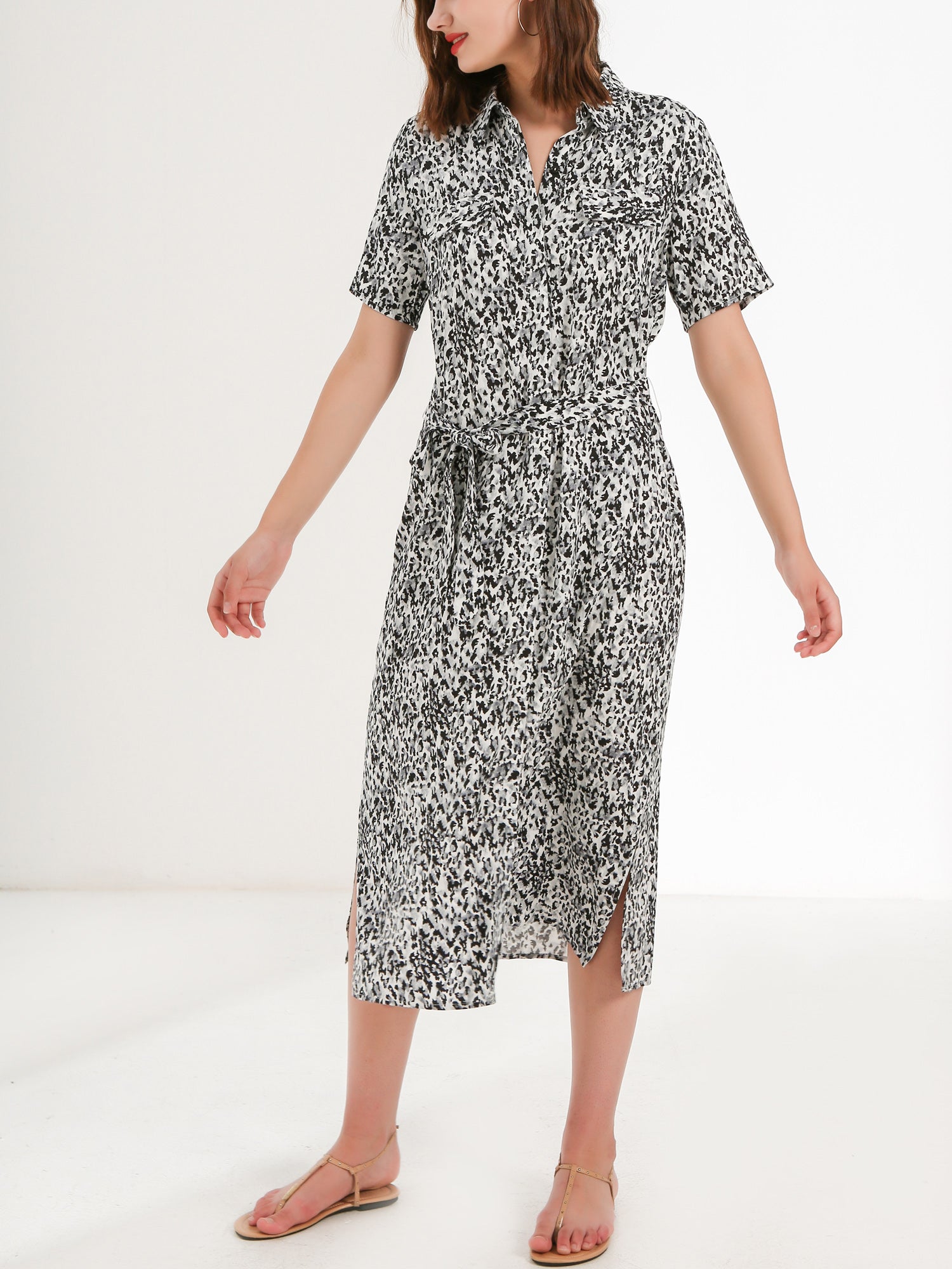 Leopard Print Midi Shirt Dress