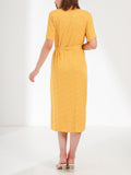 Waythefree Yellow Dot Print Midi Shirt Dress
