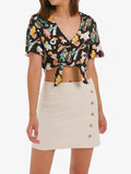 Graffiti Print Tie Front Button Down Cropped Top - Shopmossrose