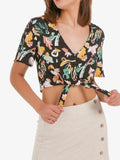 Graffiti Print Tie Front Button Down Cropped Top
