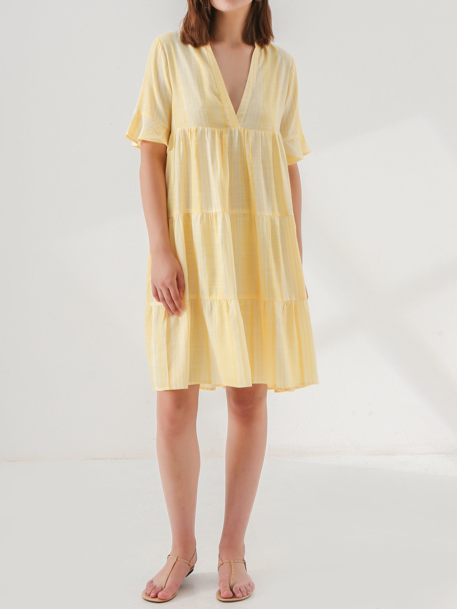 Sunny Stripe Tiered Midi Dress