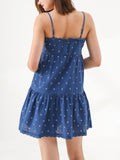 Marine Tiny Flowers Print Mini Slip Dress
