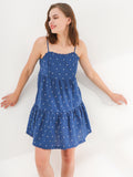 Marine Tiny Flowers Print Mini Slip Dress