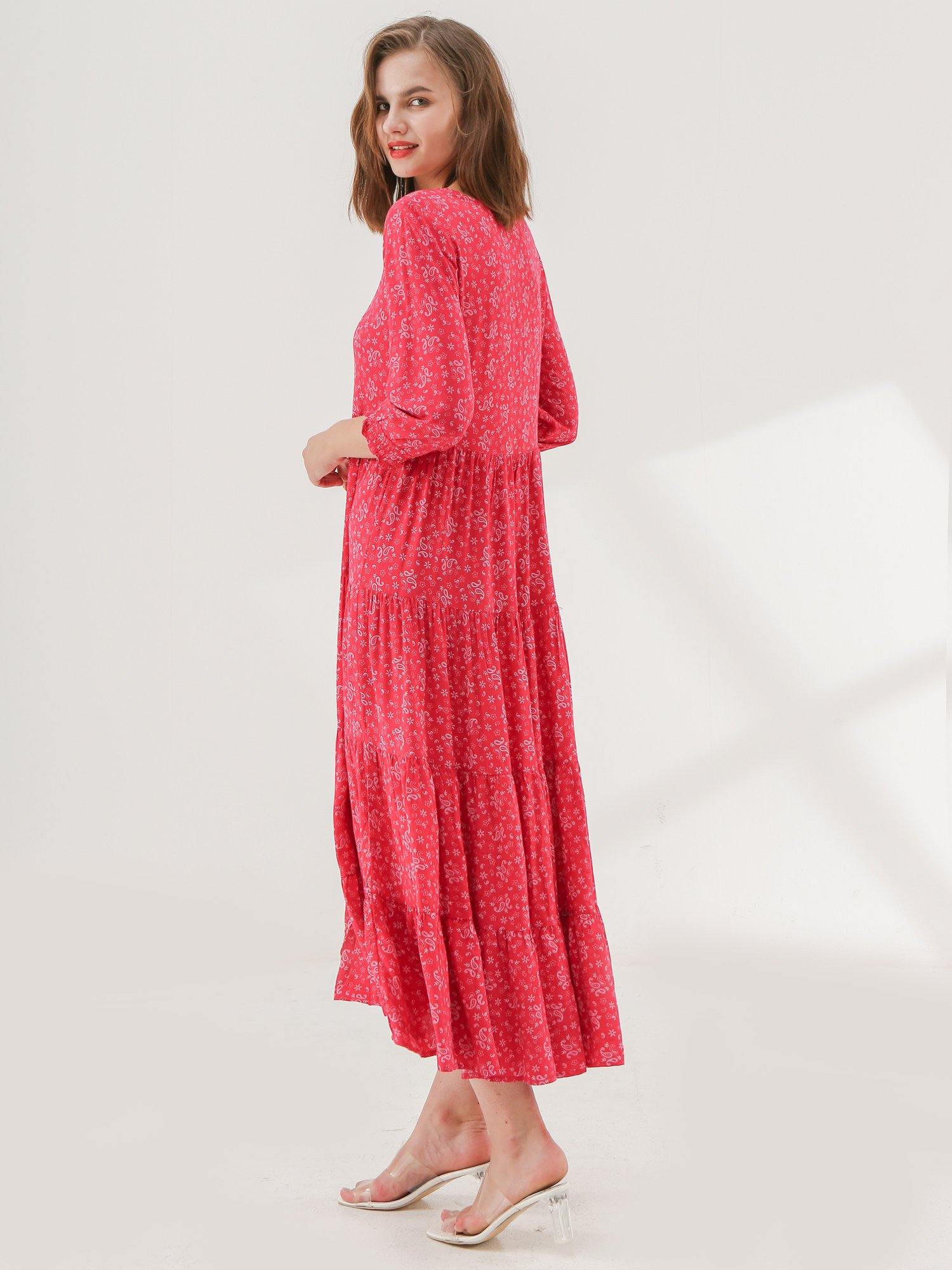 Berry Printed Tiered Maxi Dress - Shopmossrose