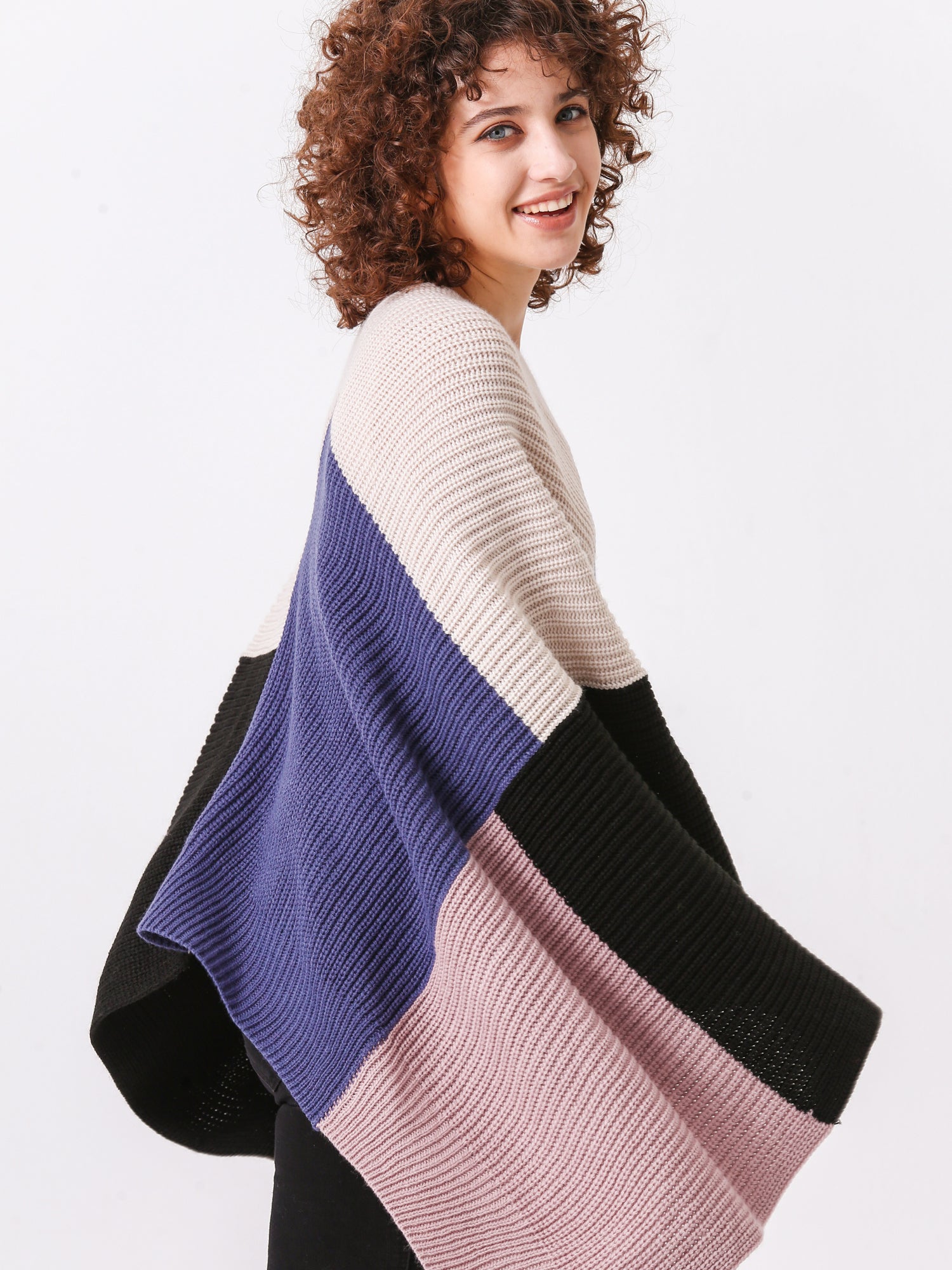 Color Block Knit Poncho