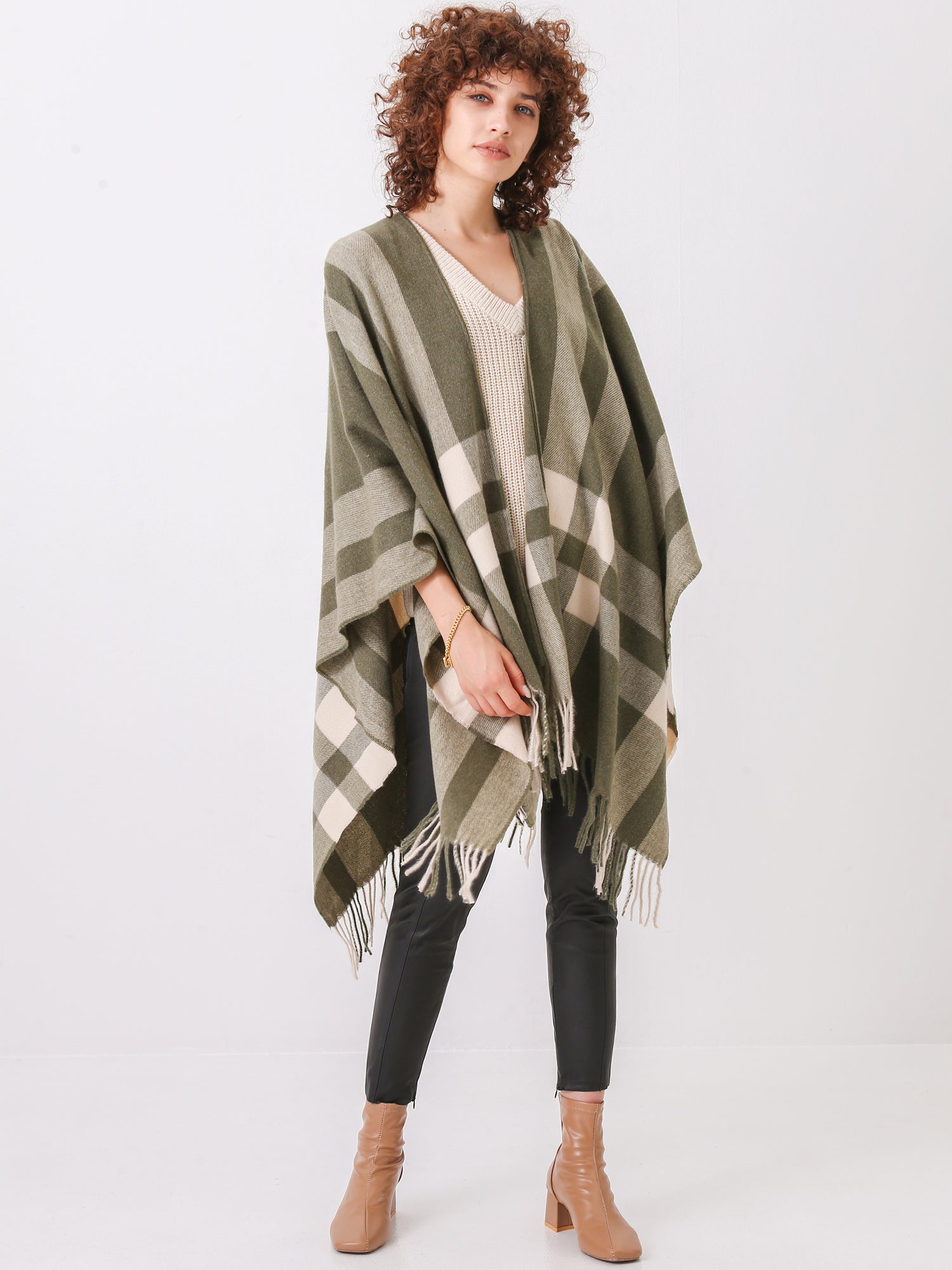 Olive Green Ruana Shawl Wrap
