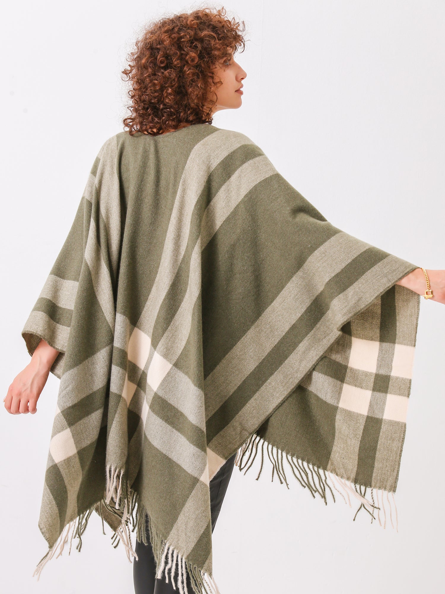 Olive Green Ruana Shawl Wrap