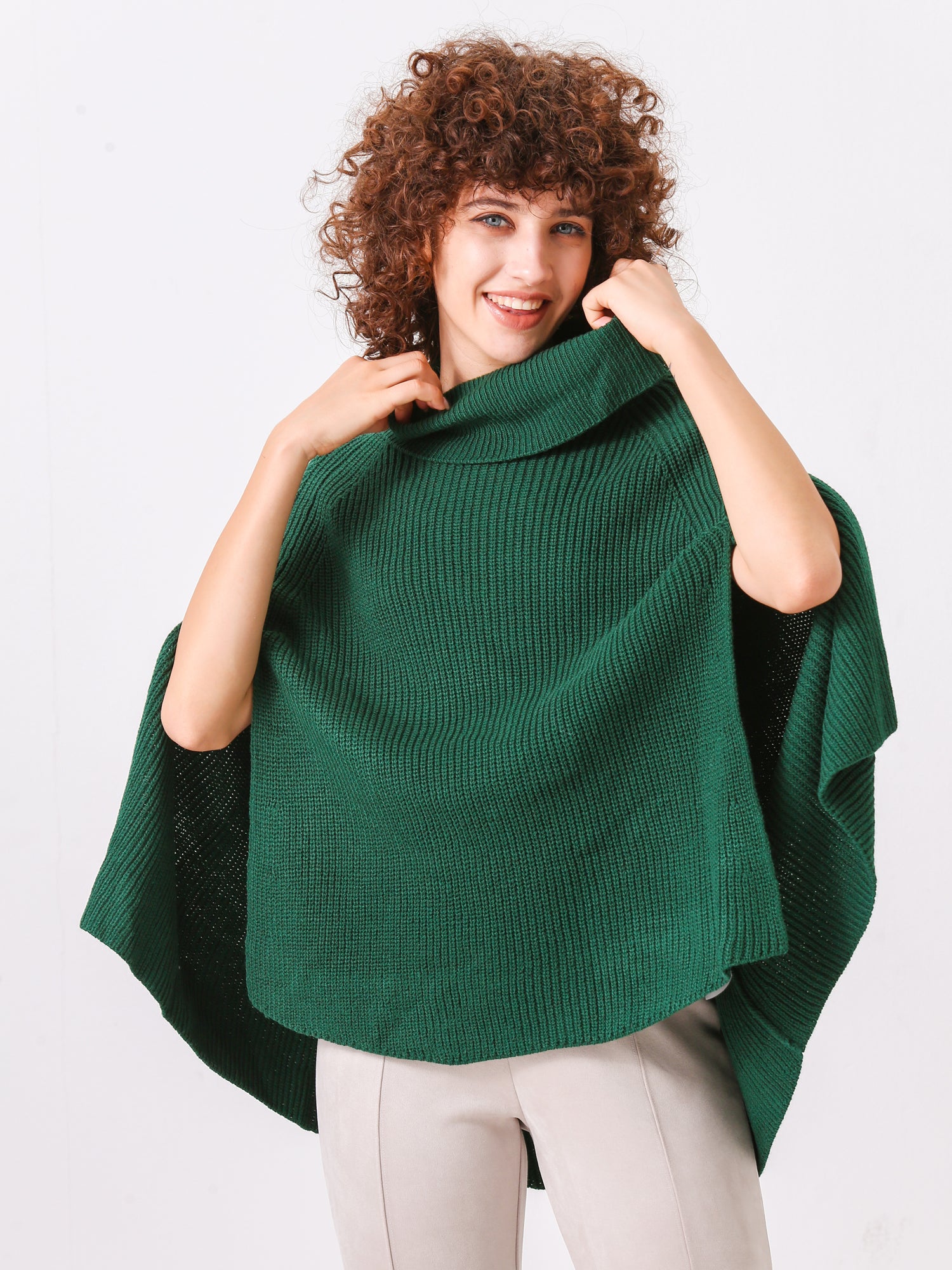 Turtleneck Boho Poncho Cape