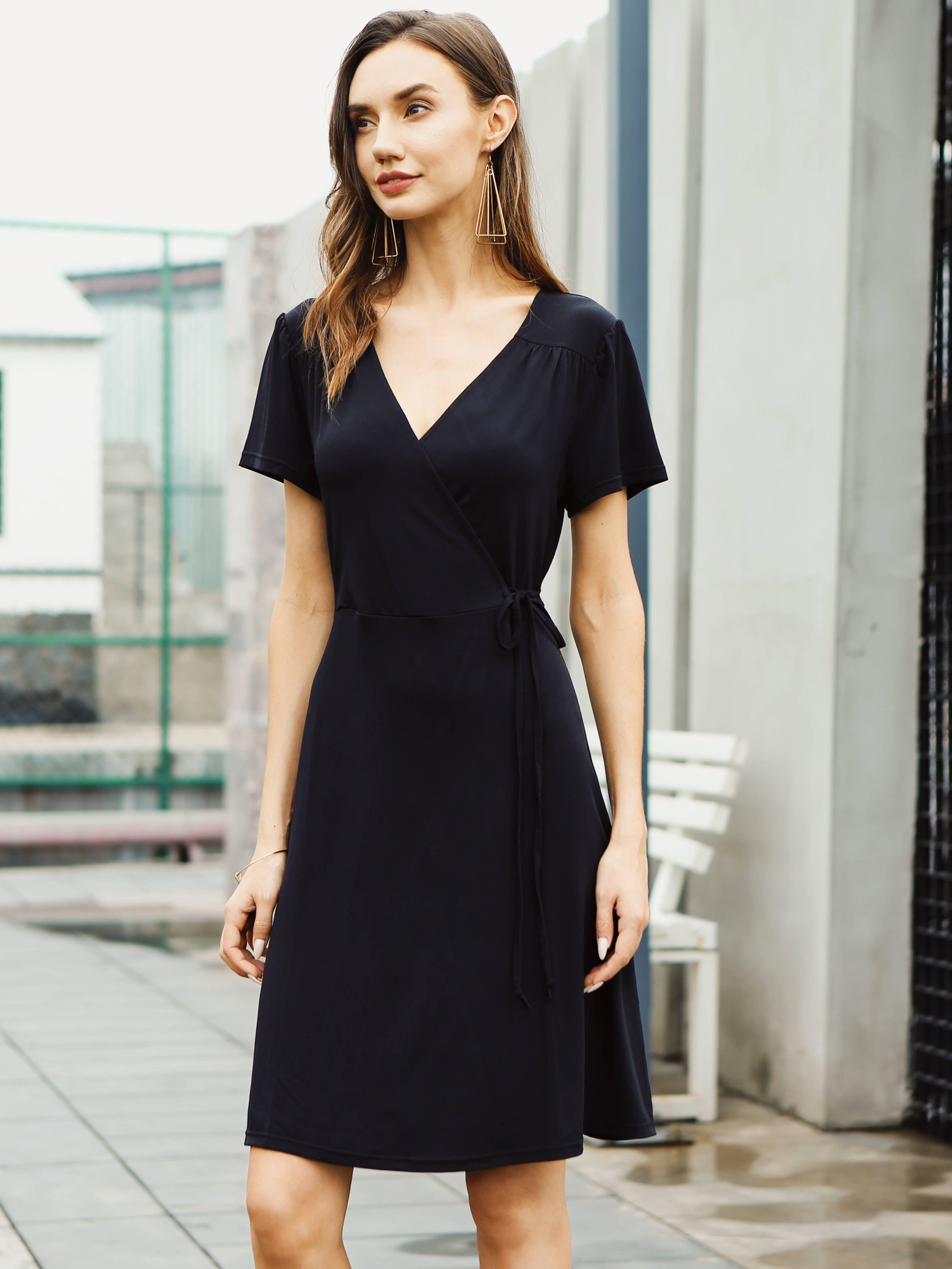 Moss Rose Solid Wrap Mini Dress