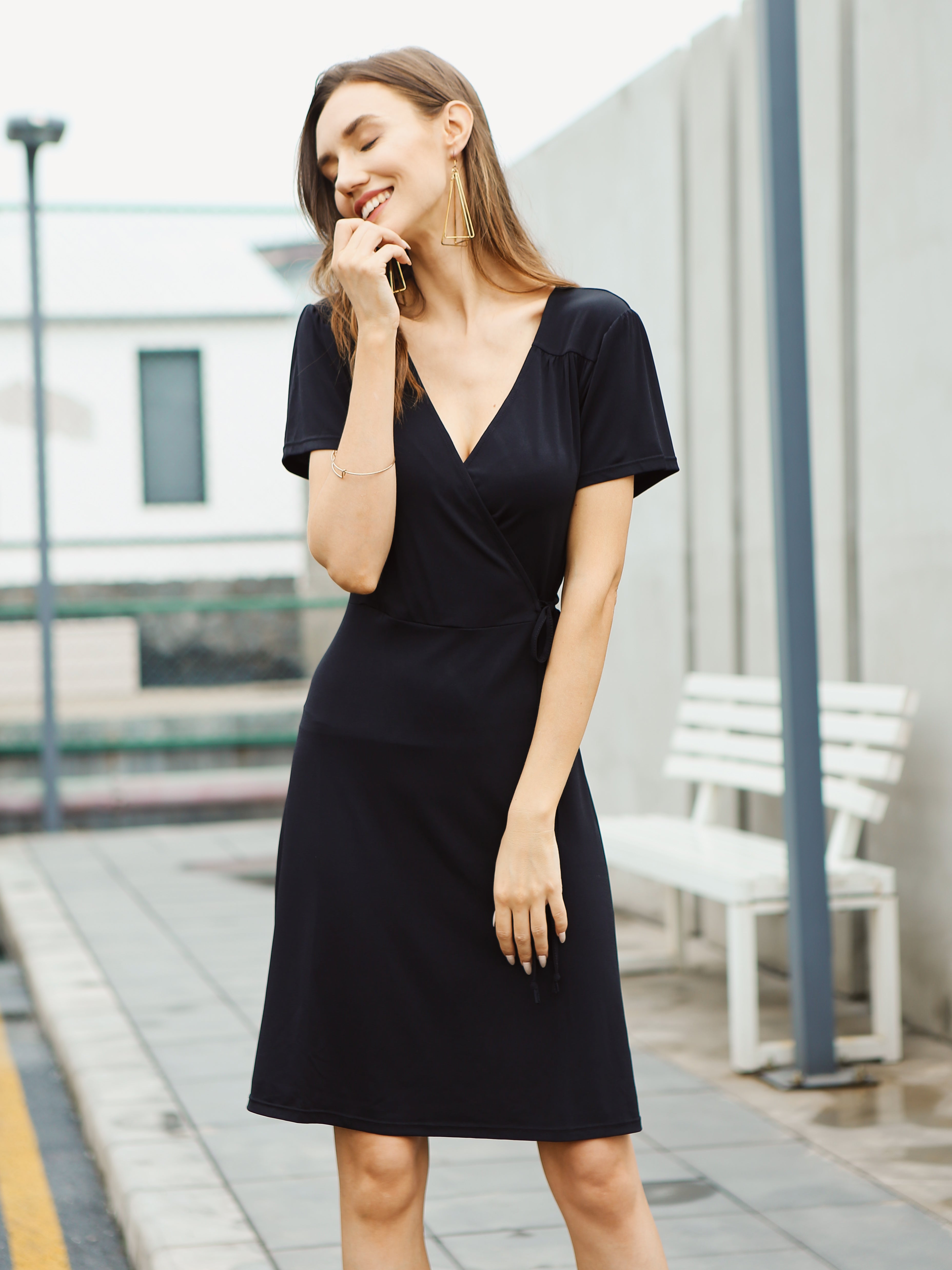 Moss Rose Solid Wrap Mini Dress
