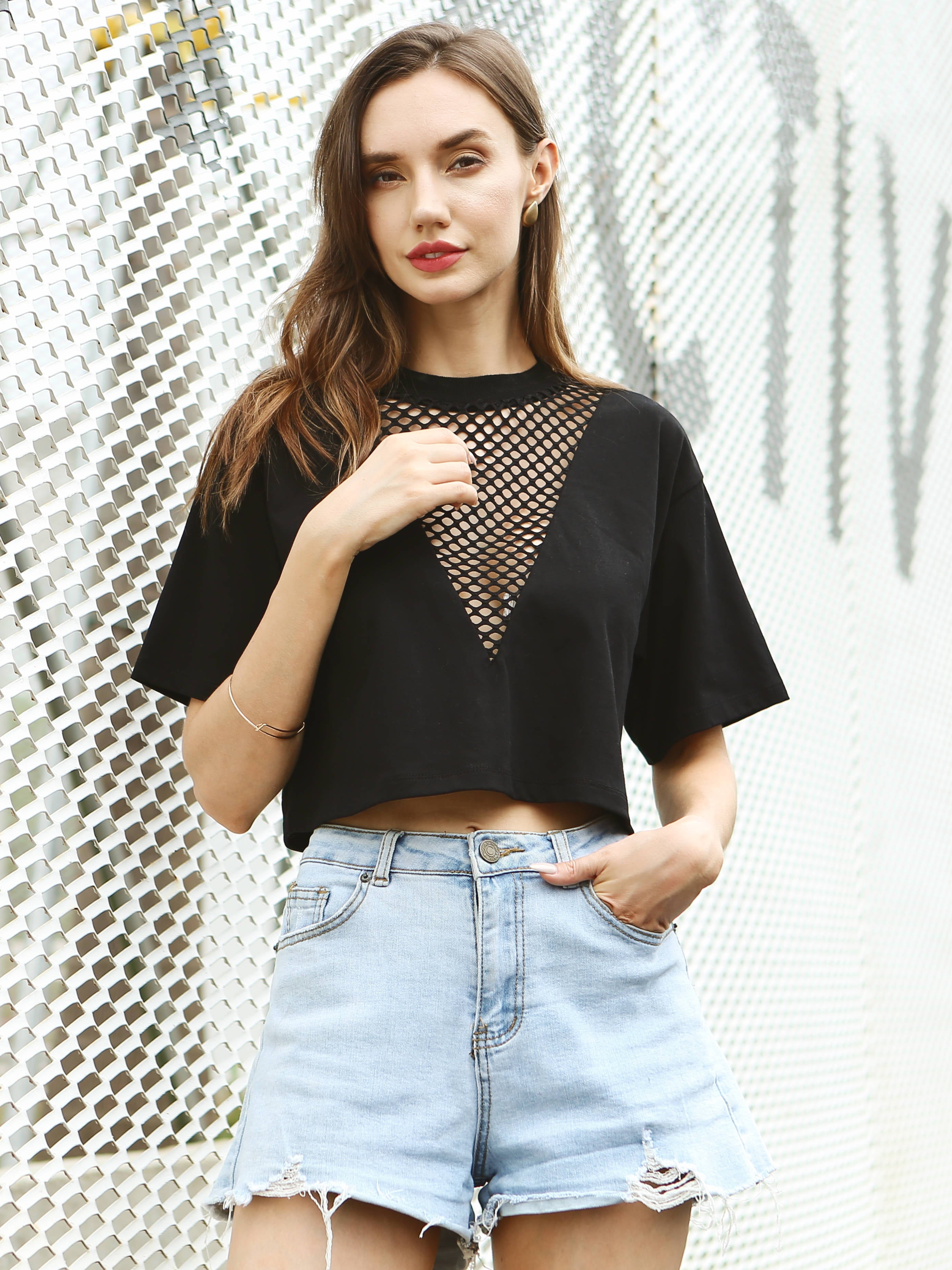 Moss Rose Mesh Neck Tee