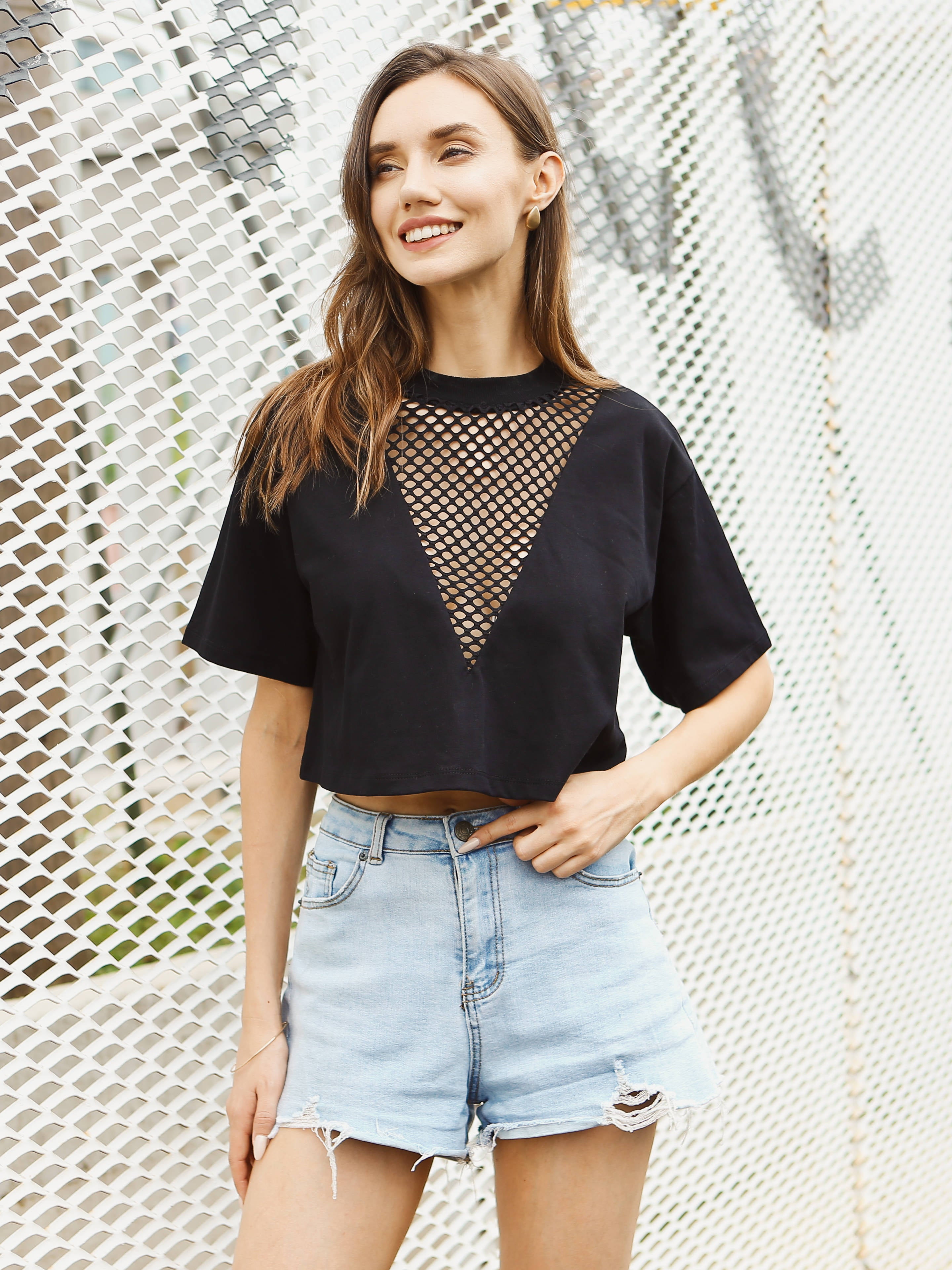 Moss Rose Mesh Neck Tee