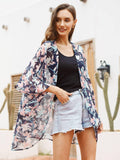 Moss Rose Blue Floral Sheer Cover Up