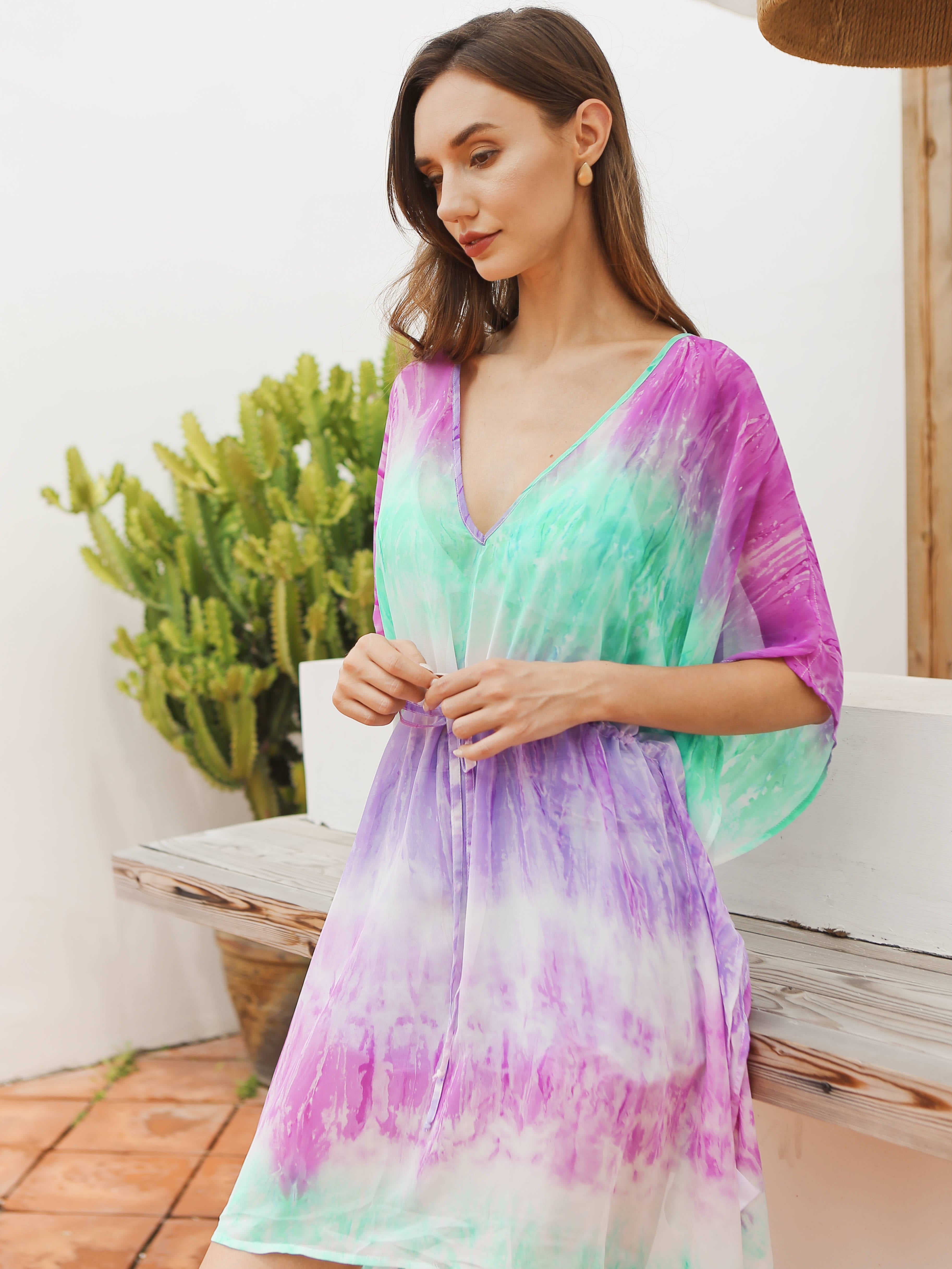 Green Print Swimsuit Cover Up