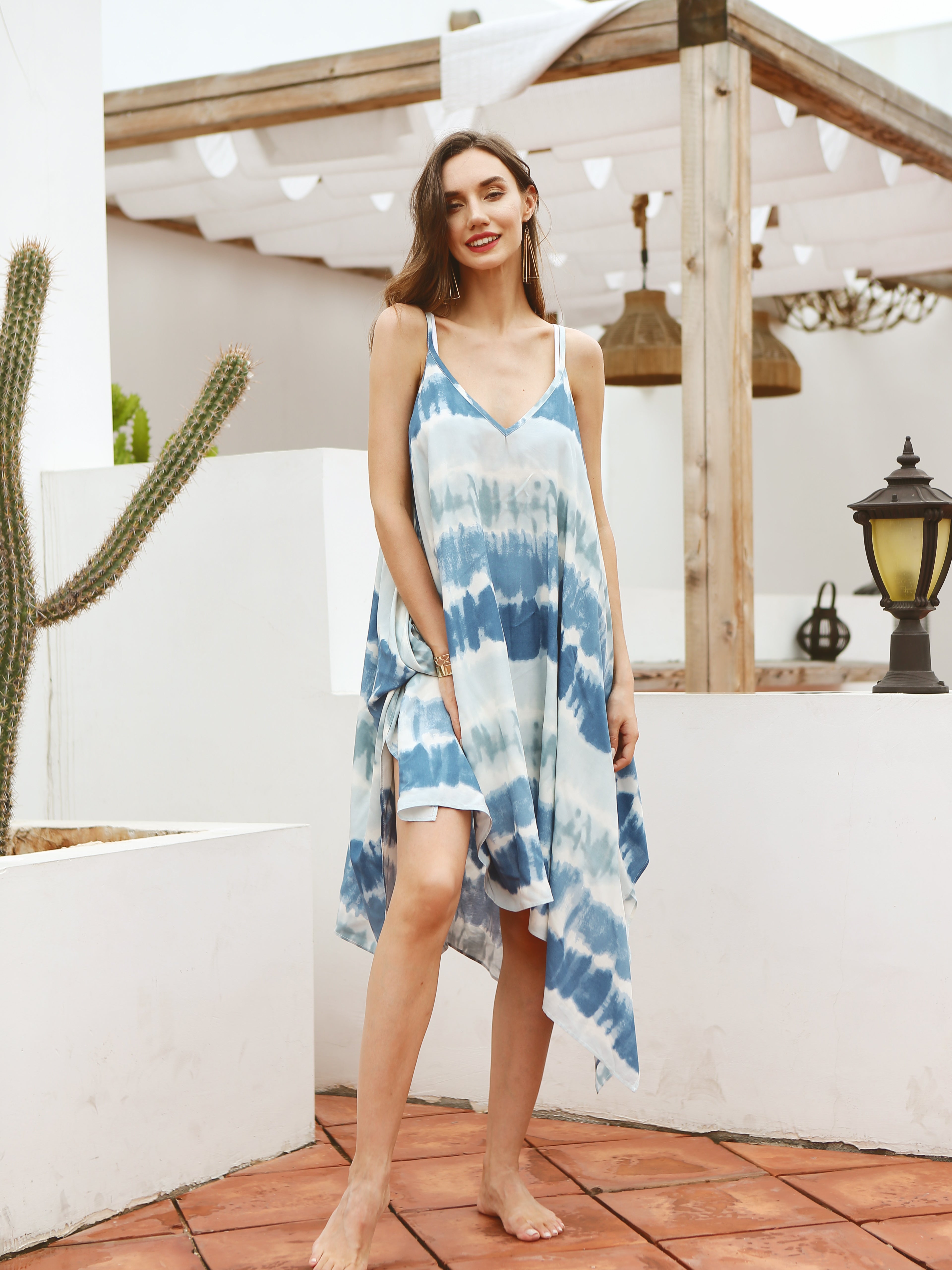 Moss Rose Sunfade Slip Dress Surf Blue
