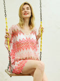 Pink Wave Lace Kimono Beach Cover Up