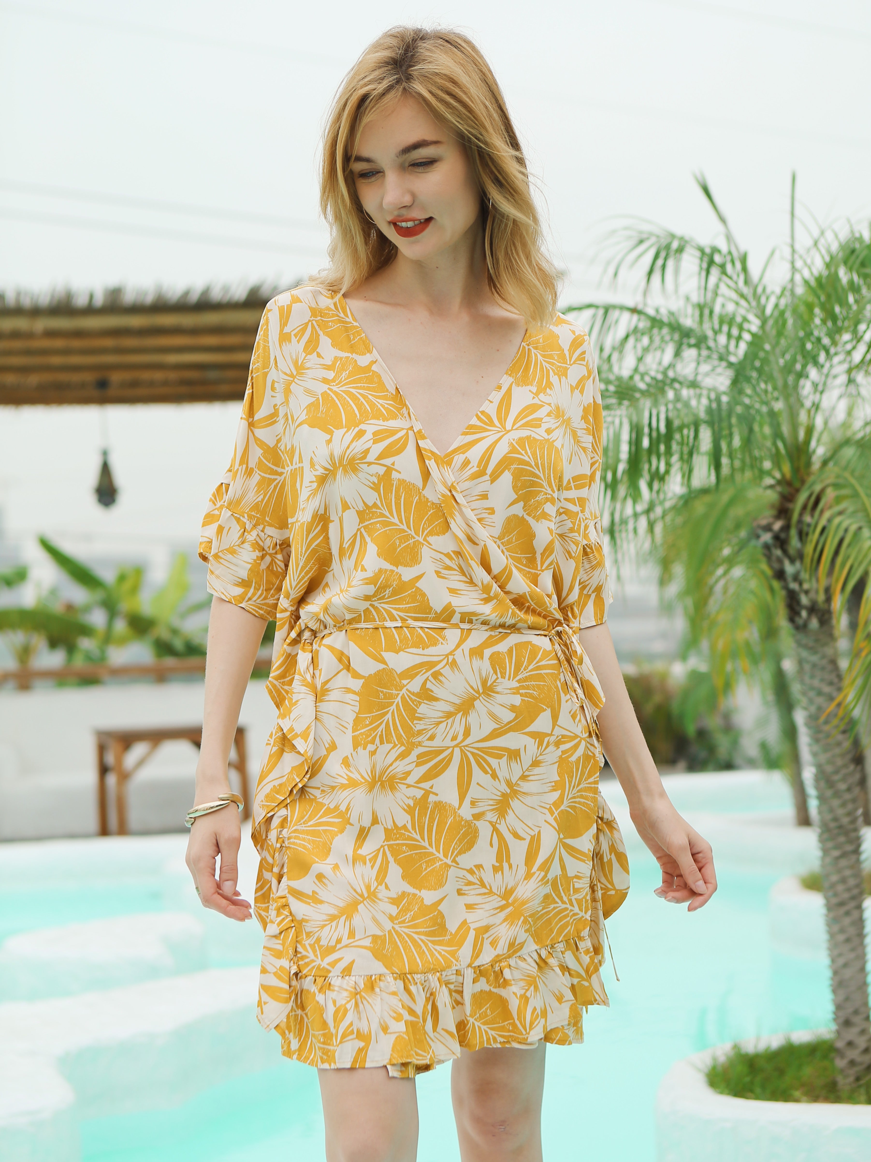 Moss Rose Tropicalia Floral Belted Kaftan