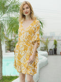 Moss Rose Tropicalia Floral Belted Kaftan