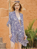 Moss Rose Birdy Azure Print Kimono