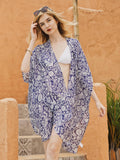 Moss Rose Birdy Azure Print Kimono