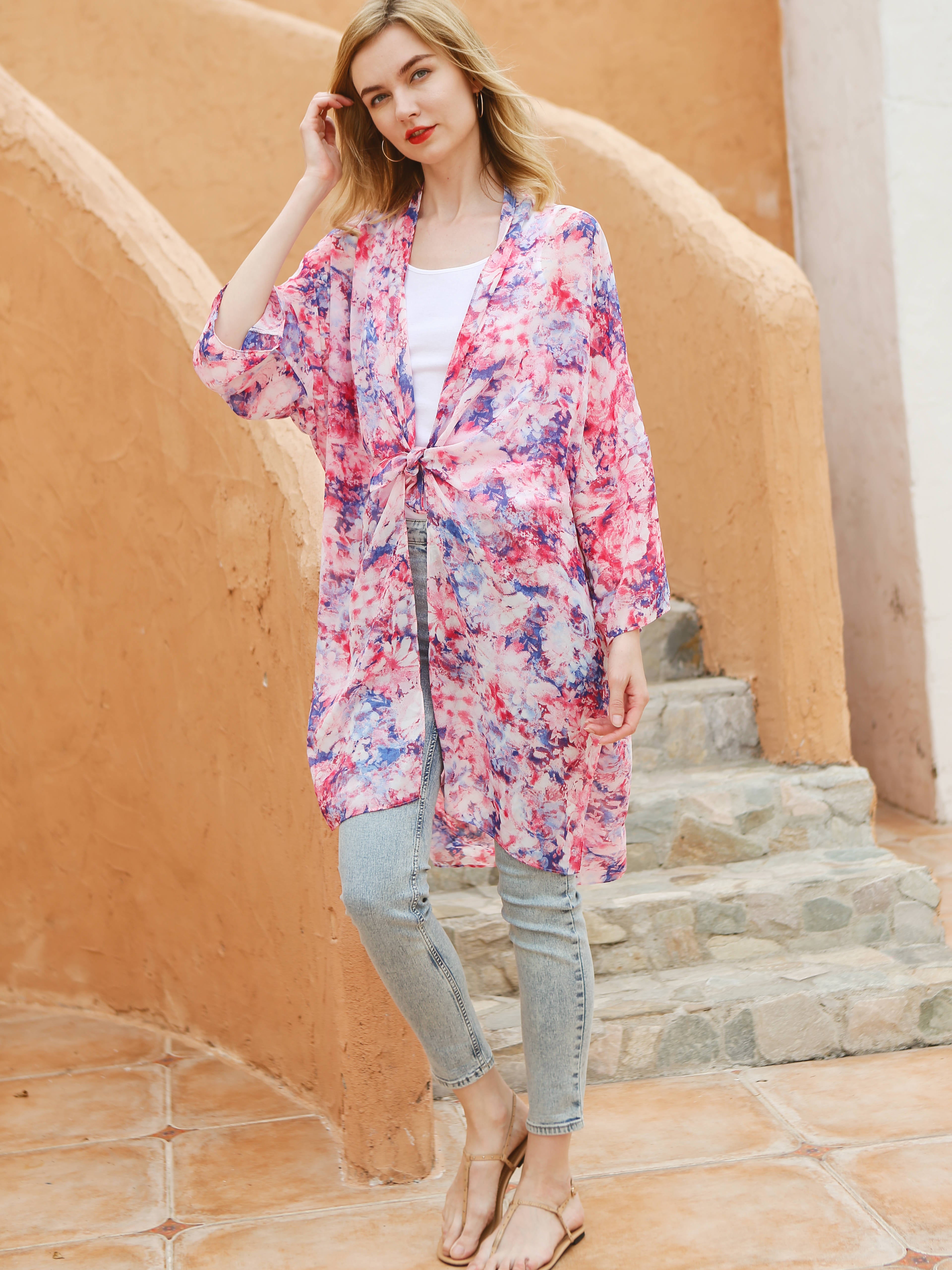 Pink Flora Kimono Beach Cover Up