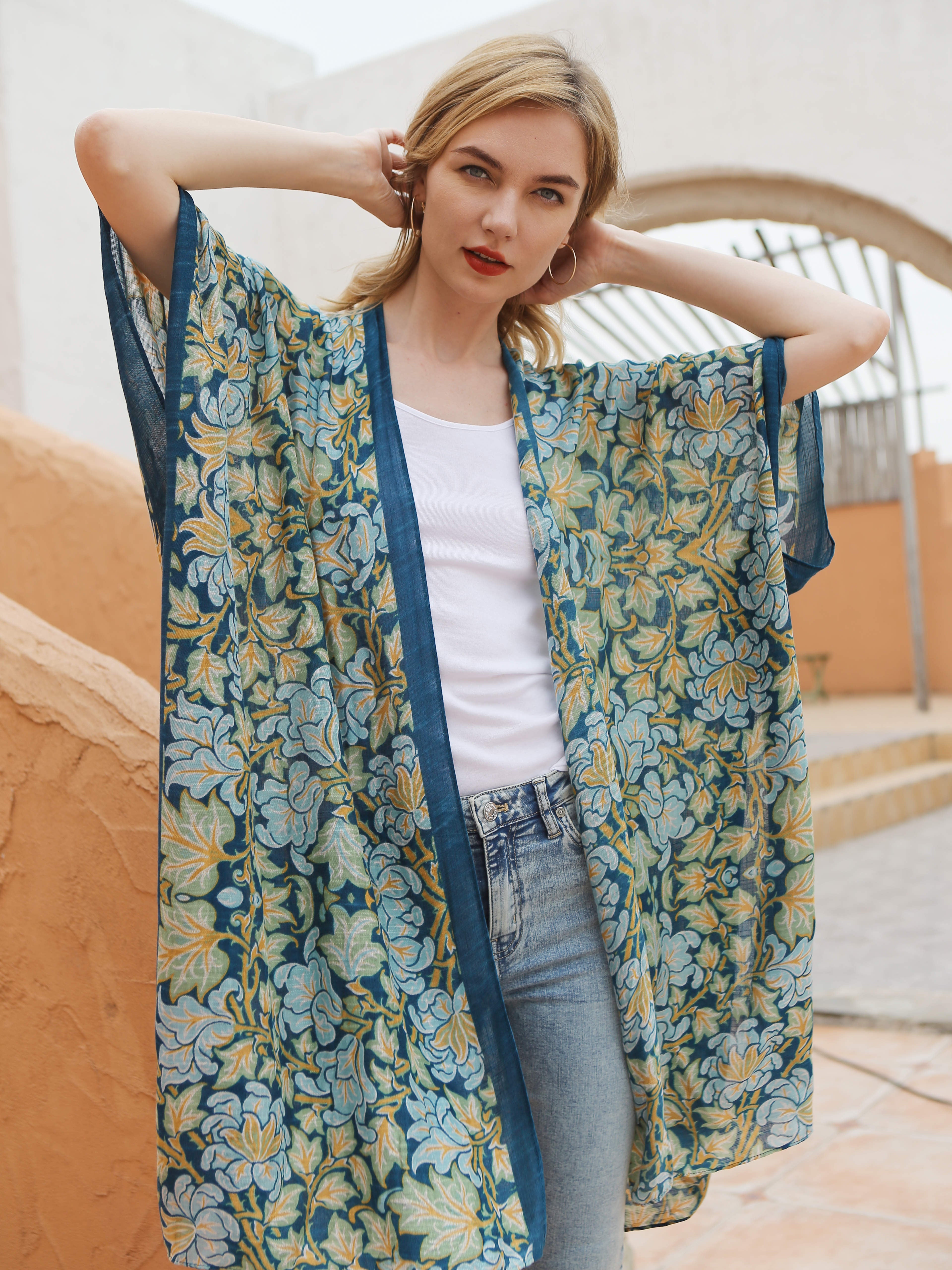 Moss Rose Magic Garden Print Kimono