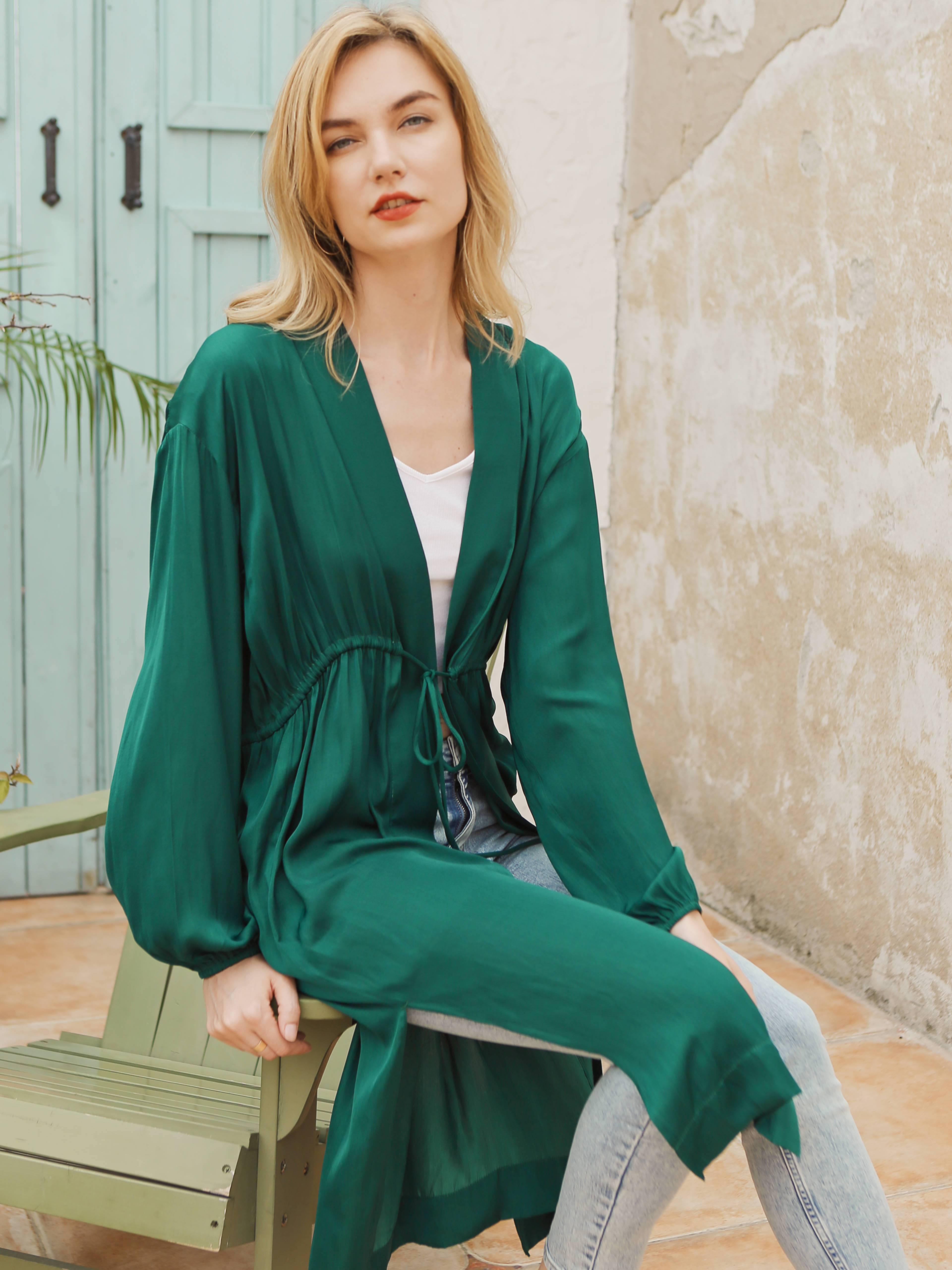 Moss Rose Green Satin Robe