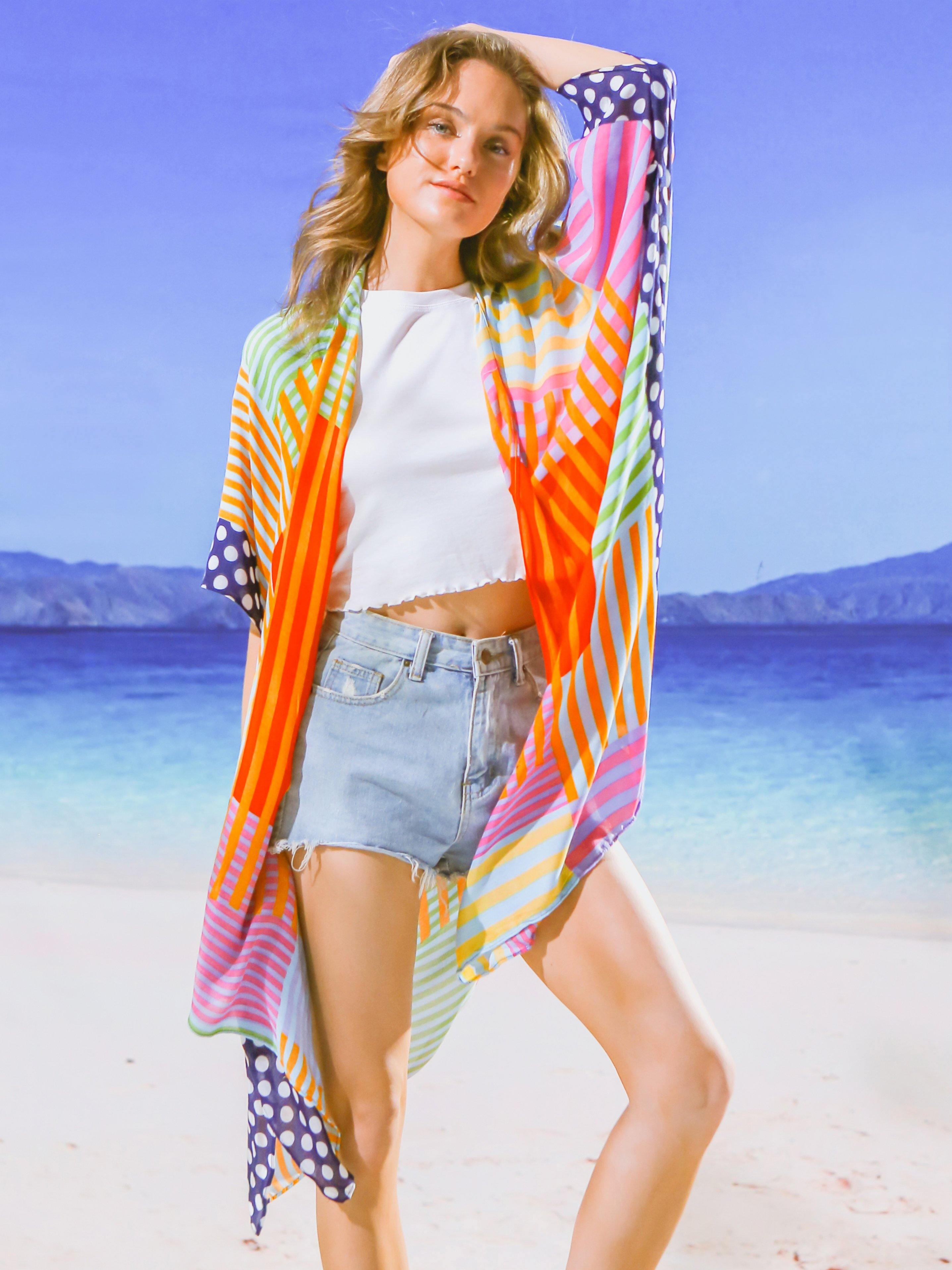 Amira Striped Print  Kimono - Shopmossrose