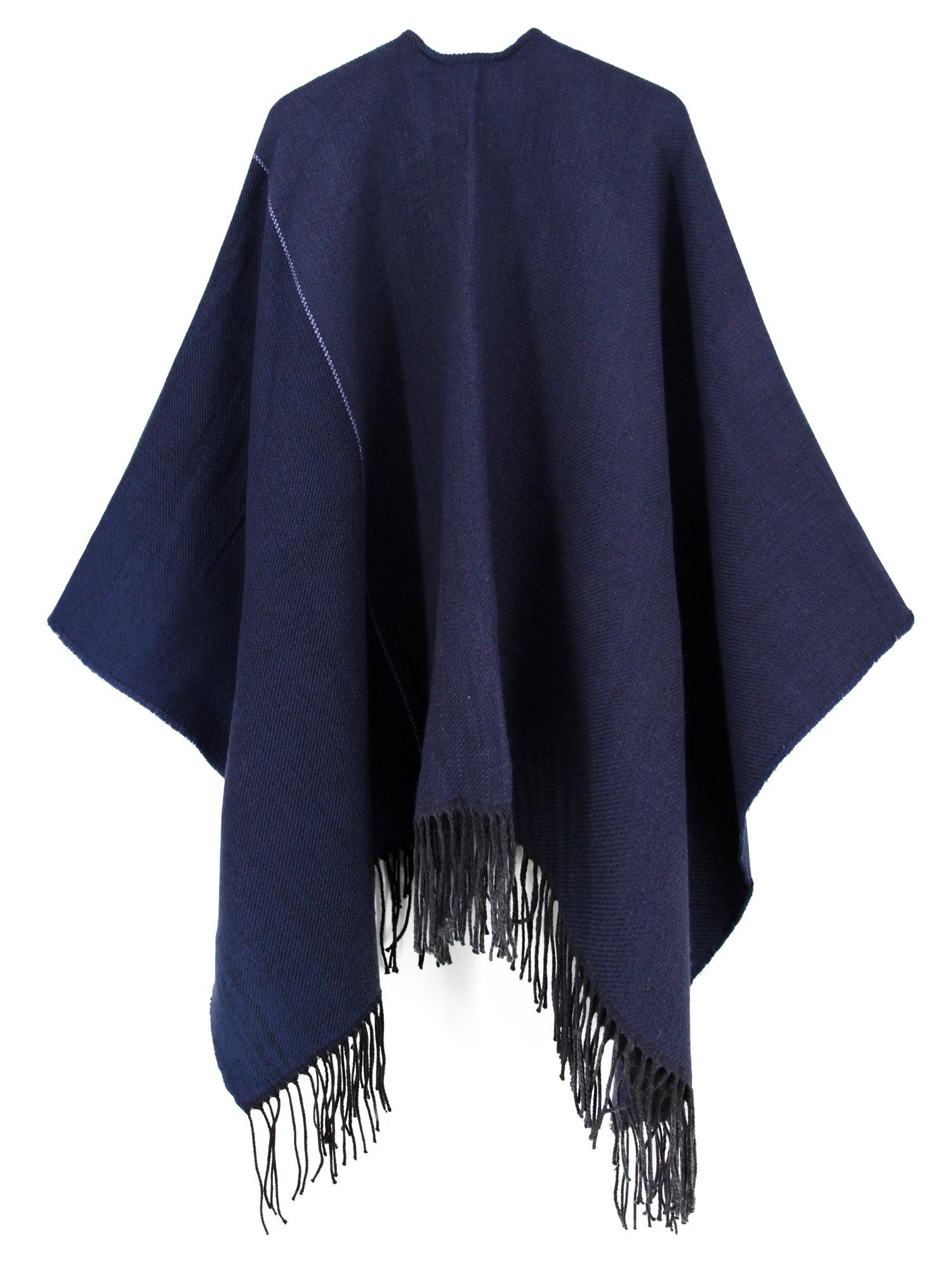 Color Block Blanket Poncho - Shopmossrose