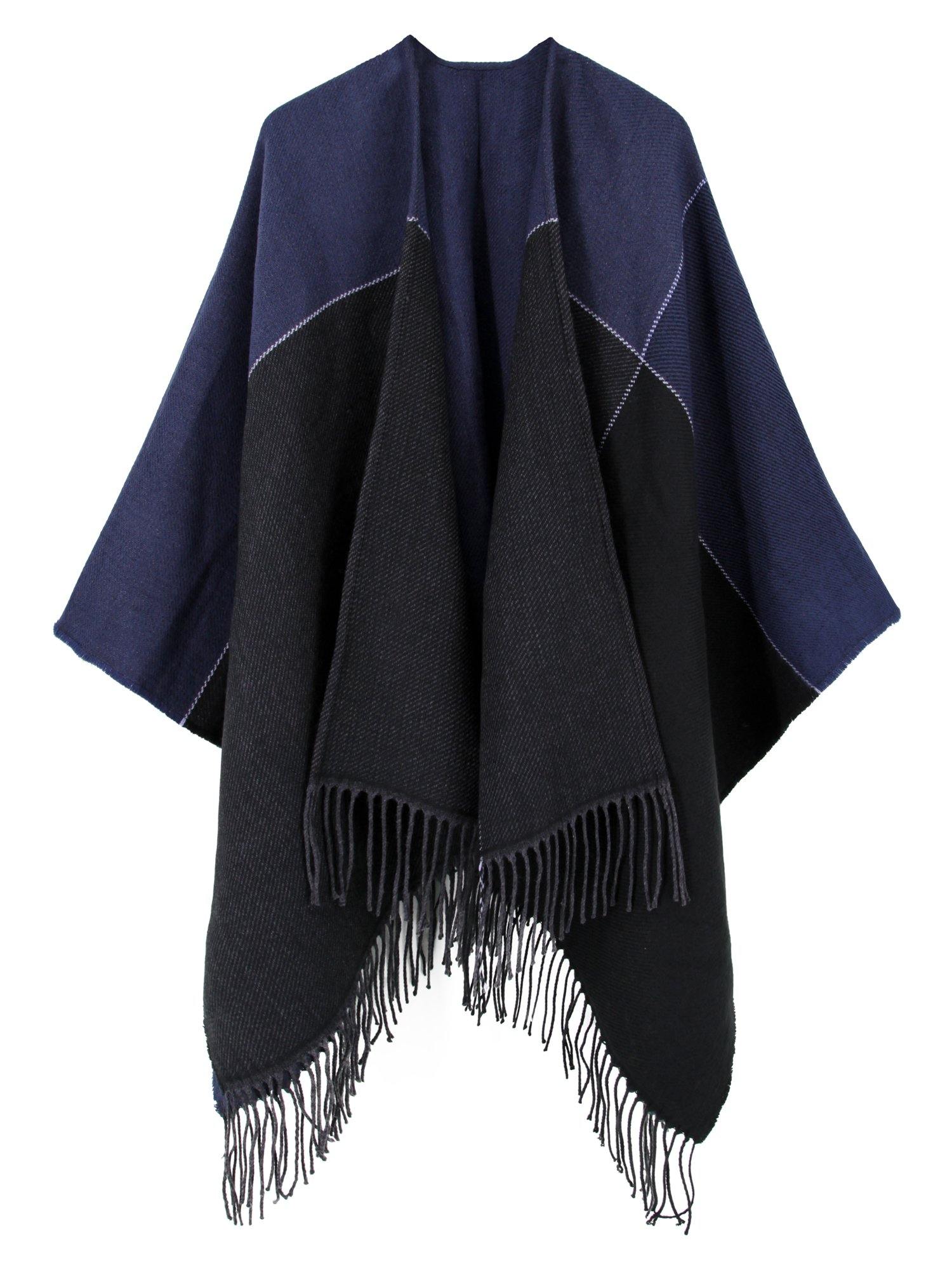 Color Block Blanket Poncho - Shopmossrose