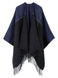 Color Block Blanket Poncho - Shopmossrose